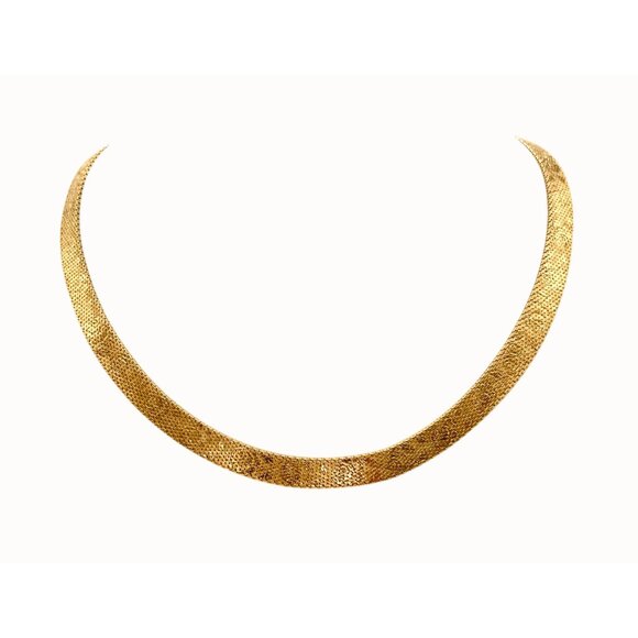 VINTAGE MONET GOLD TONE ROSE PRINT TEXTURED FLAT WOVEN CHAIN NECKLACE 16" - Picture 5 of 11